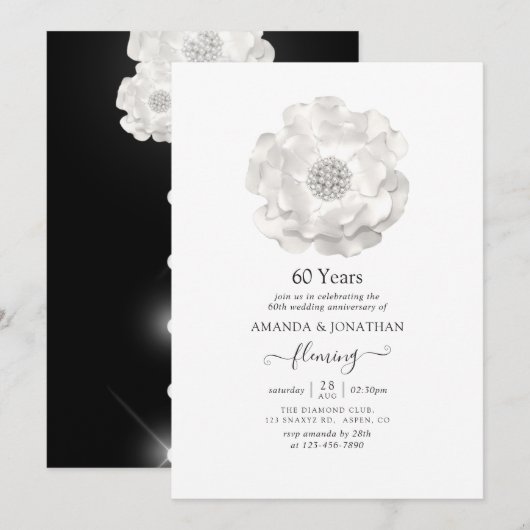 Uitnodiging voor 60e diamanten bruiloft feest (Voorkant / Achterkant)