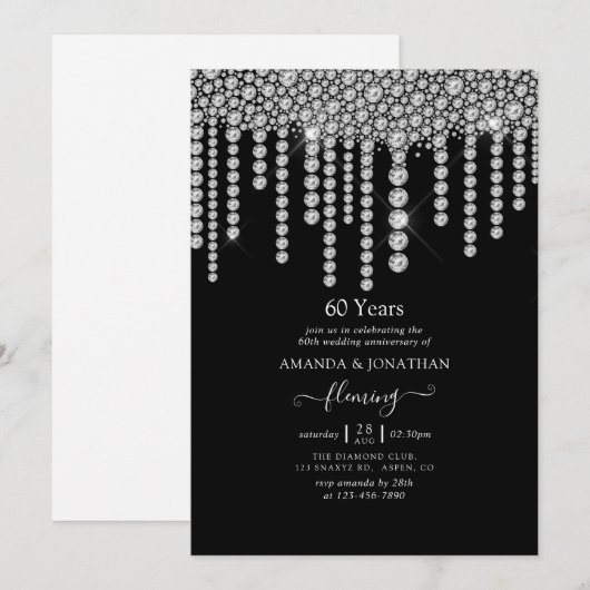Uitnodiging voor 60e diamanten bruiloft jubileumfe (Voorkant / Achterkant)
