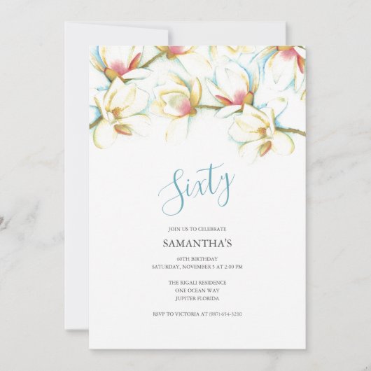 Uitnodiging voor 60e verjaardag Witte Magnolia's (Voorkant)