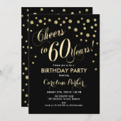 Uitnodiging voor 60e verjaardagsfeestje - Goud Zwa (Voorkant / Achterkant)