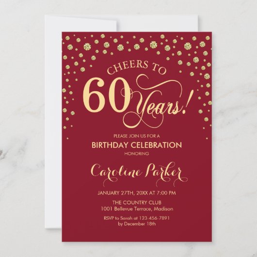 Uitnodiging voor 60e verjaardagsfeestje - Red Gold (Voorkant)