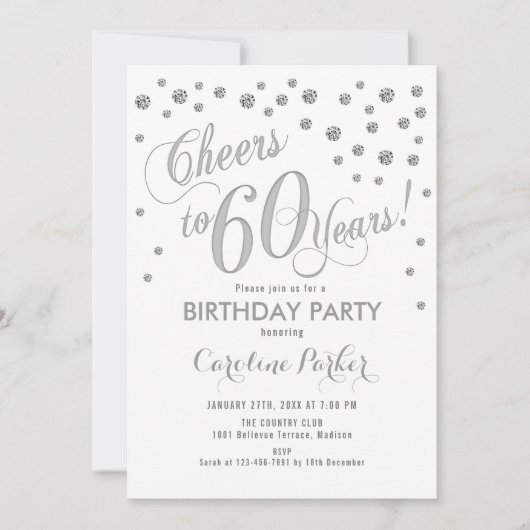 Uitnodiging voor 60e verjaardagsfeestje - Zilver W (Voorkant)