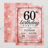 Uitnodiging voor 60ste verjaardag Roze Glitters (Voorkant / Achterkant)