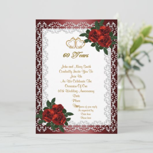 Uitnodiging voor 60ste verjaardagsfeest met rode r (Staand voorkant)
