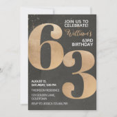 Uitnodiging voor 63ste verjaardag in goud en zwart (Voorkant)