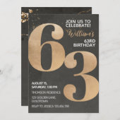 Uitnodiging voor 63ste verjaardag in goud en zwart (Voorkant / Achterkant)