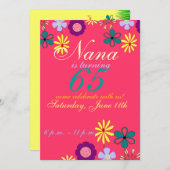 Uitnodiging voor 65e verjaardag in kleurrijke en f (Voorkant / Achterkant)