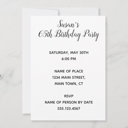 Uitnodiging voor 65e verjaardag met wijn grap (Achterkant)