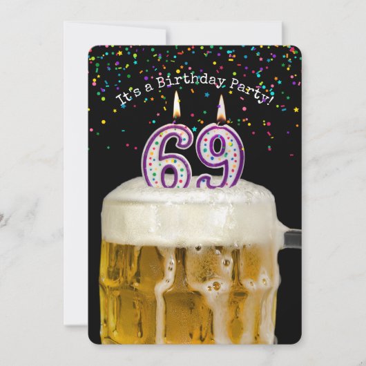 Uitnodiging voor 69e verjaardagskaarsenfeest (Voorkant)