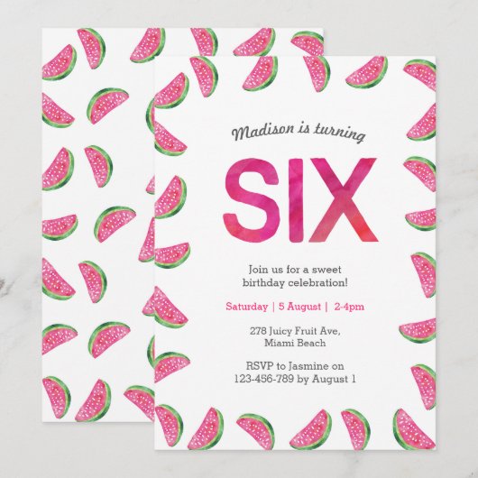Uitnodiging voor 6e verjaardag | tropische waterme (Voorkant / Achterkant)