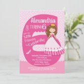 Uitnodiging voor 6e verjaardag van prinses met bru (Staand voorkant)