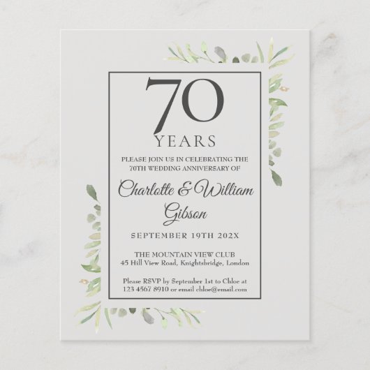 Uitnodiging voor 70-jarig jubileum met groene elem (Voorkant)