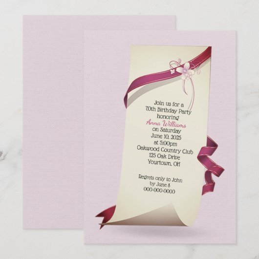 Uitnodiging voor 70e verjaardag van gevouwen papie (Voorkant / Achterkant)