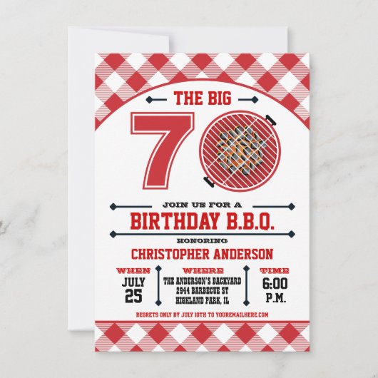 Uitnodiging voor 70e verjaardagsbarbecue (Voorkant)