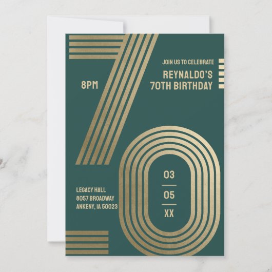 Uitnodiging voor 70e verjaardagsfeest modern elega (Voorkant)