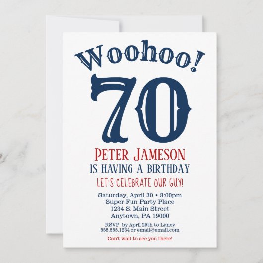 Uitnodiging voor 70ste verjaardag Heren Navyblauw (Voorkant)