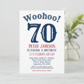 Uitnodiging voor 70ste verjaardag Heren Navyblauw (Staand voorkant)