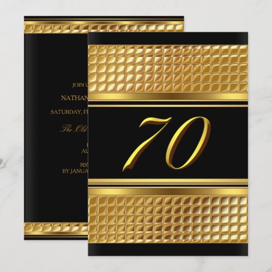 Uitnodiging voor 70ste verlichting Gold & Black (Voorkant / Achterkant)