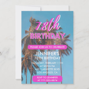 Uitnodiging voor 78ste verjaardag Summer Pink Palm