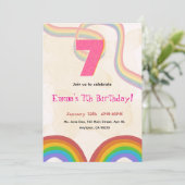 Uitnodiging voor 7e verjaardag van Rainbow Girl (Staand voorkant)