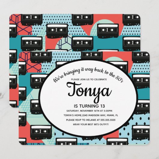 Uitnodiging voor 80-90 Feest Retro Cassette Throw  (Voorkant / Achterkant)