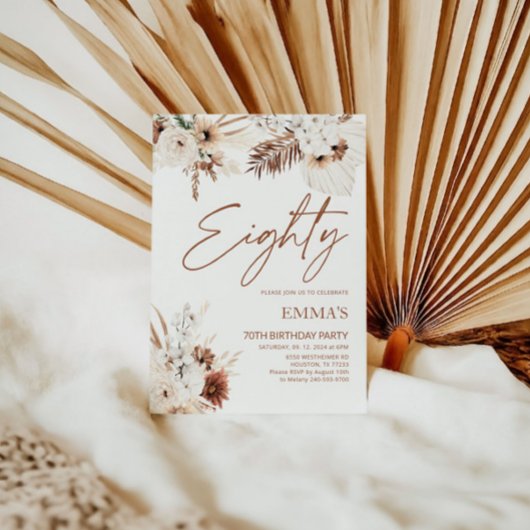 Uitnodiging voor 80e verjaardag Boho Pampas