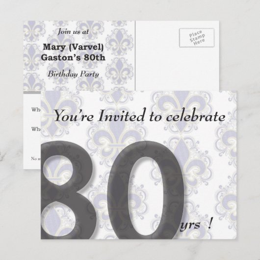 Uitnodiging voor 80e verjaardag briefkaart (Voorkant / Achterkant)