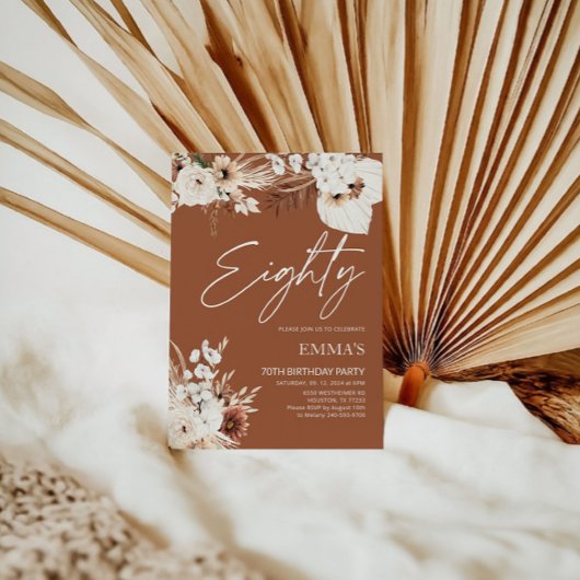 Uitnodiging voor 80e verjaardag Terracotta Boho Pa