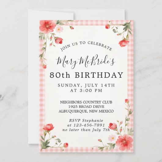 Uitnodiging voor 80e verjaardagskaart (Voorkant)