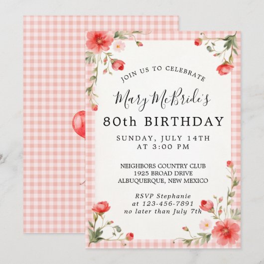 Uitnodiging voor 80e verjaardagskaart (Voorkant / Achterkant)