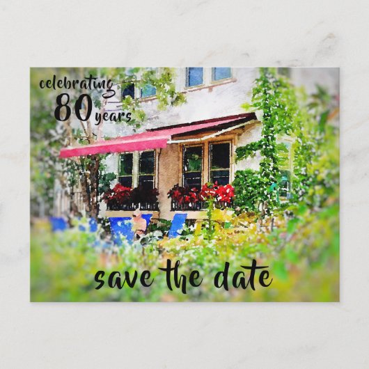 Uitnodiging voor 80e verpartij - save the date-pos (Voorkant)