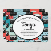 Uitnodiging voor 80s 90s Feest Retro Cassettes Rec (Voorkant / Achterkant)