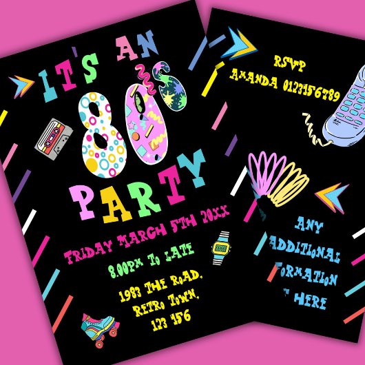 Uitnodiging voor 80's feest retro 80 decennium vie
