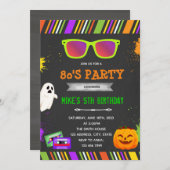 Uitnodiging voor 80's Halloween verjaardagsfeest (Voorkant / Achterkant)
