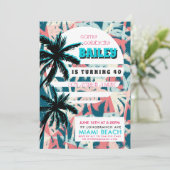 Uitnodiging voor 80's Miami verjaardagsfeest (Staand voorkant)