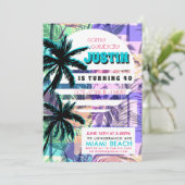 Uitnodiging voor 80's Miami verjaardagsfeest (Staand voorkant)