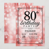 Uitnodiging voor 80ste verjaardag Rood Glitter (Voorkant / Achterkant)