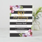 Uitnodiging voor 80ste verjaardag Vrouwen. Bloemig (Staand voorkant)