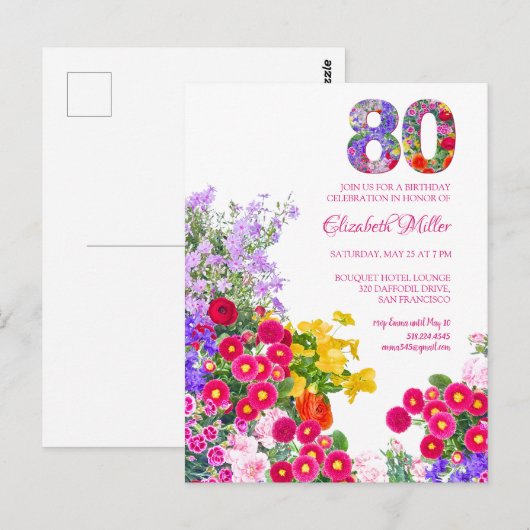 Uitnodiging voor 80ste verjaardagsfeest met modern (Voorkant / Achterkant)