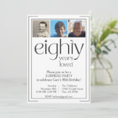 Uitnodiging voor 80ste verjaardagsfeestje in zwart (Staand voorkant)