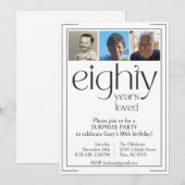 Uitnodiging voor 80ste verjaardagsfeestje in zwart (Voorkant / Achterkant)