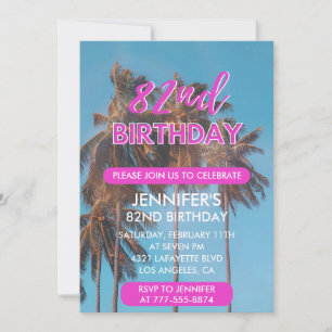 uitnodiging voor 82ste verjaardag Summer Pink Palm
