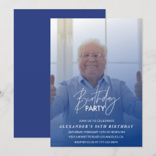 Uitnodiging voor 86ste verjaardagsfeestje met blau