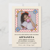 Uitnodiging voor 8e verjaardag Retro Groovy Blauwe (Voorkant)
