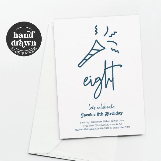 Uitnodiging voor 8e verjaardagsfeestje voor jongen