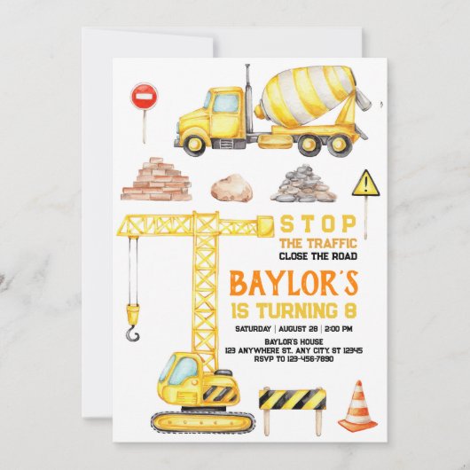 Uitnodiging voor 8ste verjaardag Bouw (Voorkant)