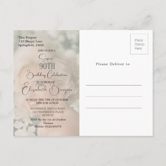 Uitnodiging voor 90e verjaardag met fotocollage (Achterkant)