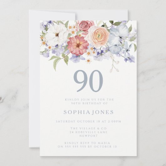 Uitnodiging voor 90e verjaardagsfeest met botanisc (Voorkant)