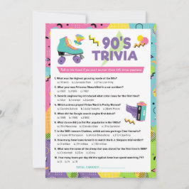 Uitnodiging voor 90s Decade Trivia Feestspel