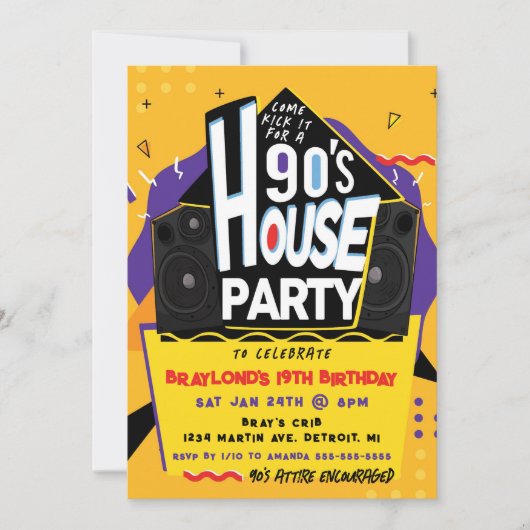 Uitnodiging voor 90's House Party (Voorkant)